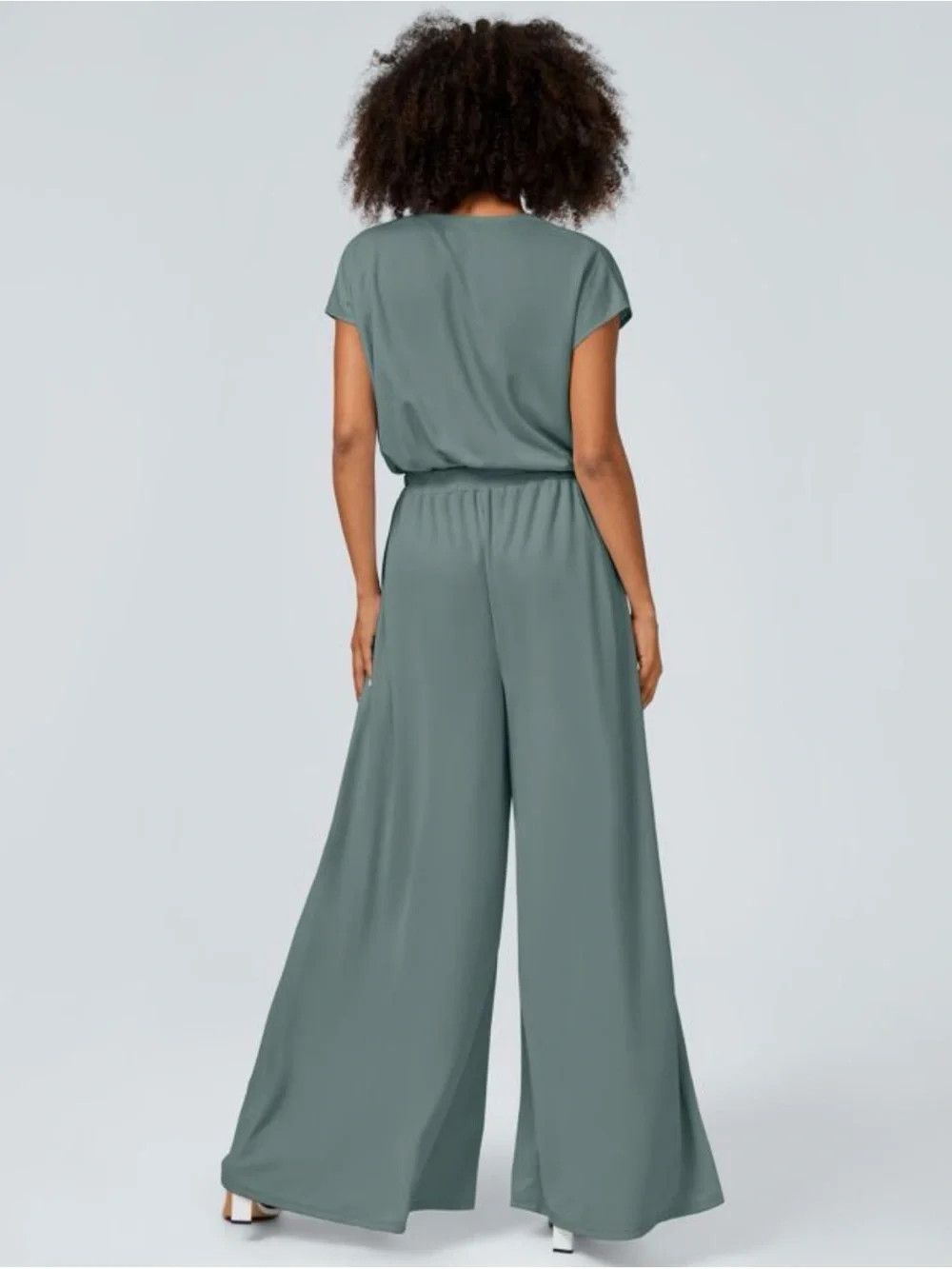 HALARA Sage Green Wrap-Front Flowy Waffle Jumpsuit - Picture 2 of 4
